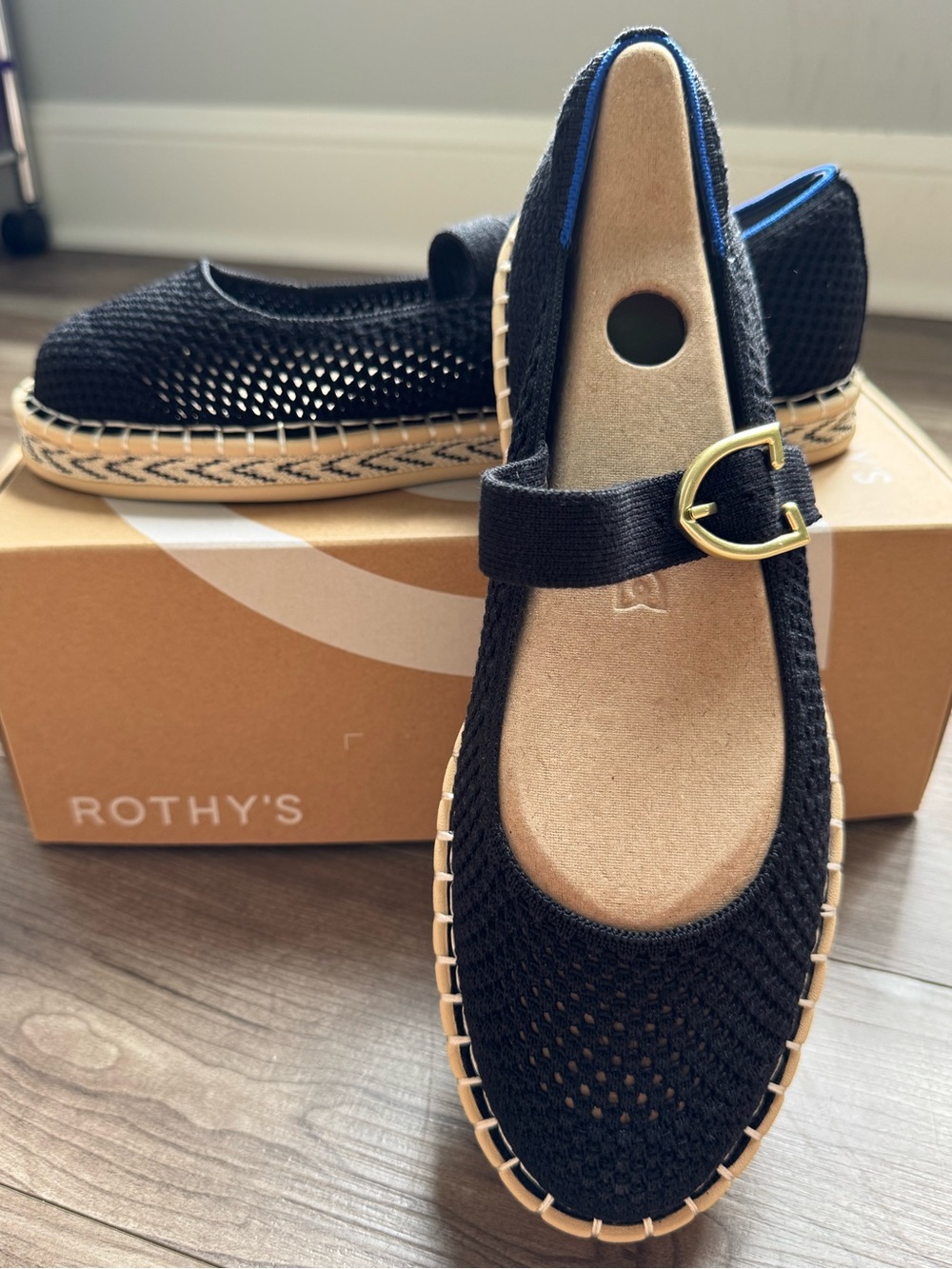 ROTHY’S The Espadrille Mary Jane Shoe Black Size 11 Washable Plush Footbed NEW - Picture 6 of 16